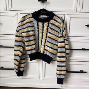 Zara Multicolor Striped Crew Neck Sweater